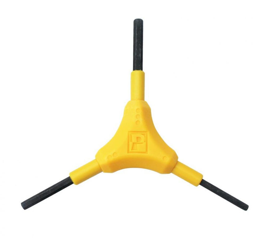 Gelber Pedros Y-Innensechskantschlüssel 4, 5, 6 mm für Fahrräder auf weißem Hintergrund.