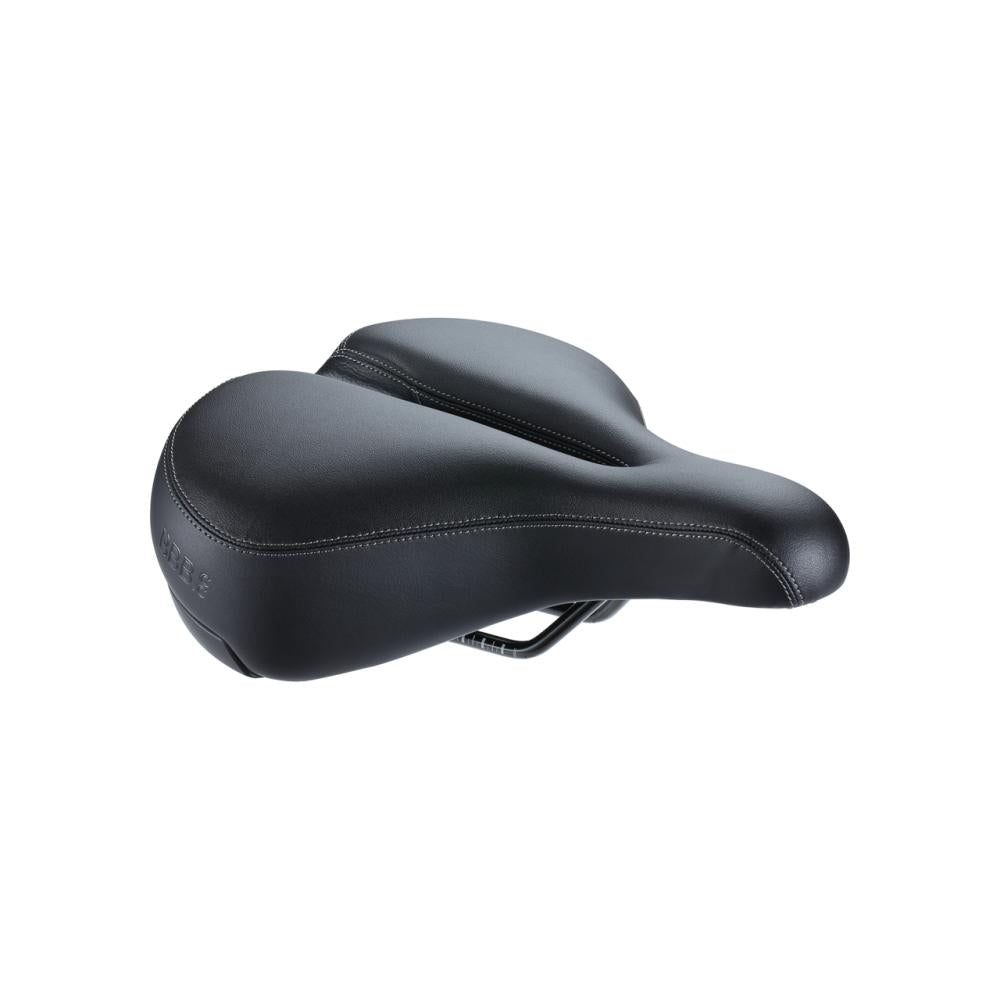 Schwarzer BBB Cycling SoftShape Upright Anatomic City-Sattel 220 für Komfort in aufrechter Sitzposition.