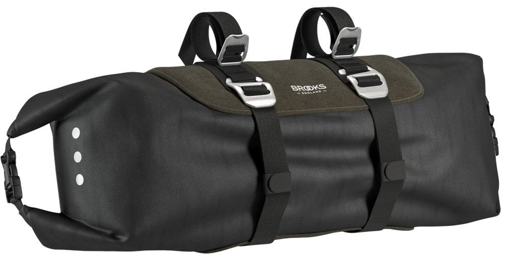 BROOKS Scape Handlebar Roll Mud Green - wasserdichte Bikepacking-Lenkertasche 10 bis 12 Liter mit Rollverschluss & Befestigungssystem