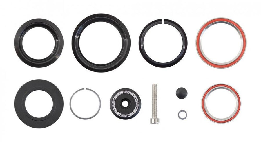Haibike All MTN Alloy Steuersatz Kit mit Lagerschalen, Crown Race, Kugellagern, Schraube und Kappe, alle Teile einzeln gezeig