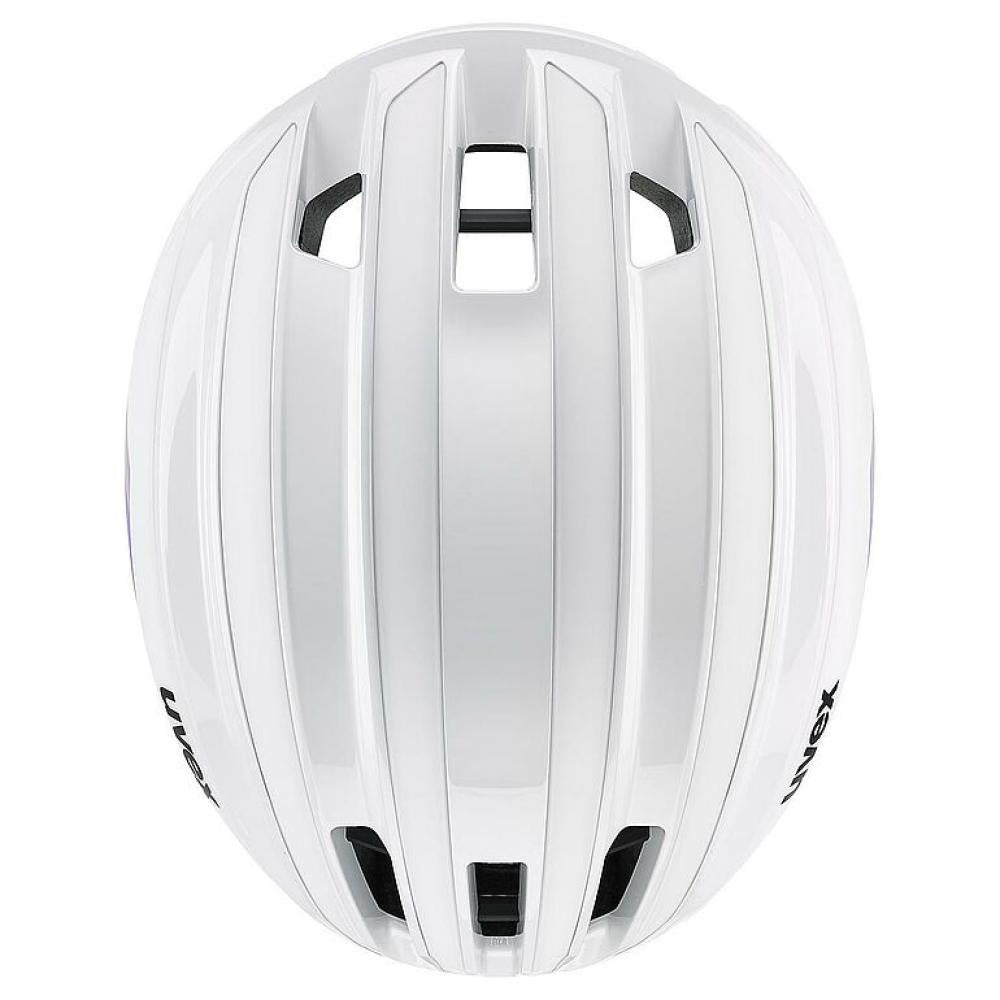 uvex surge aero MIPS Rennradhelm, mit Aero-Cover, MIPS®-Technologie, Brillengarage, reflektierende Details, white-lilac apricot matt, Größe 59-61 cm