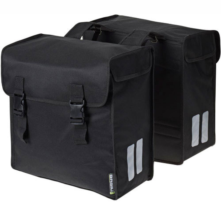 Basil Mara 3XL Doppelte Fahrradtasche, 52L, schwarz, wasserabweisendes Polyester, robuste Qualität, Reflektoren, ideal für E-Bikes, Citybikes, große Einkäufe