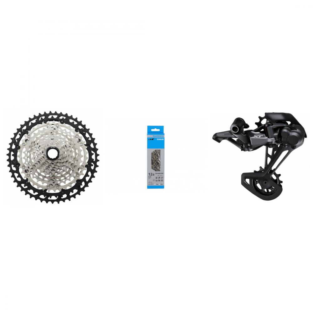 Shimano DEORE XT CS-M8100 12-fach Antriebsset: Kassette, Kette, Schaltwerk für präzises MTB-Schalten.