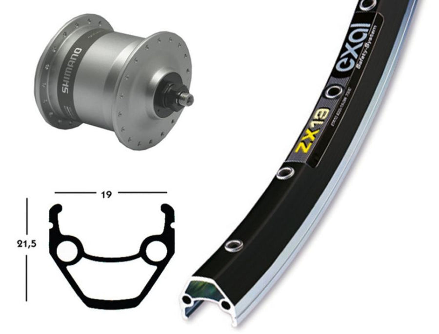 Bike-Parts Laufrad Vorderrad 28x1.75 Zoll Nabendynamo DH-C3003 silber Schnellspanner 36-Loch Exal ZX 19 schwarz silber Nirosta-Speichen
