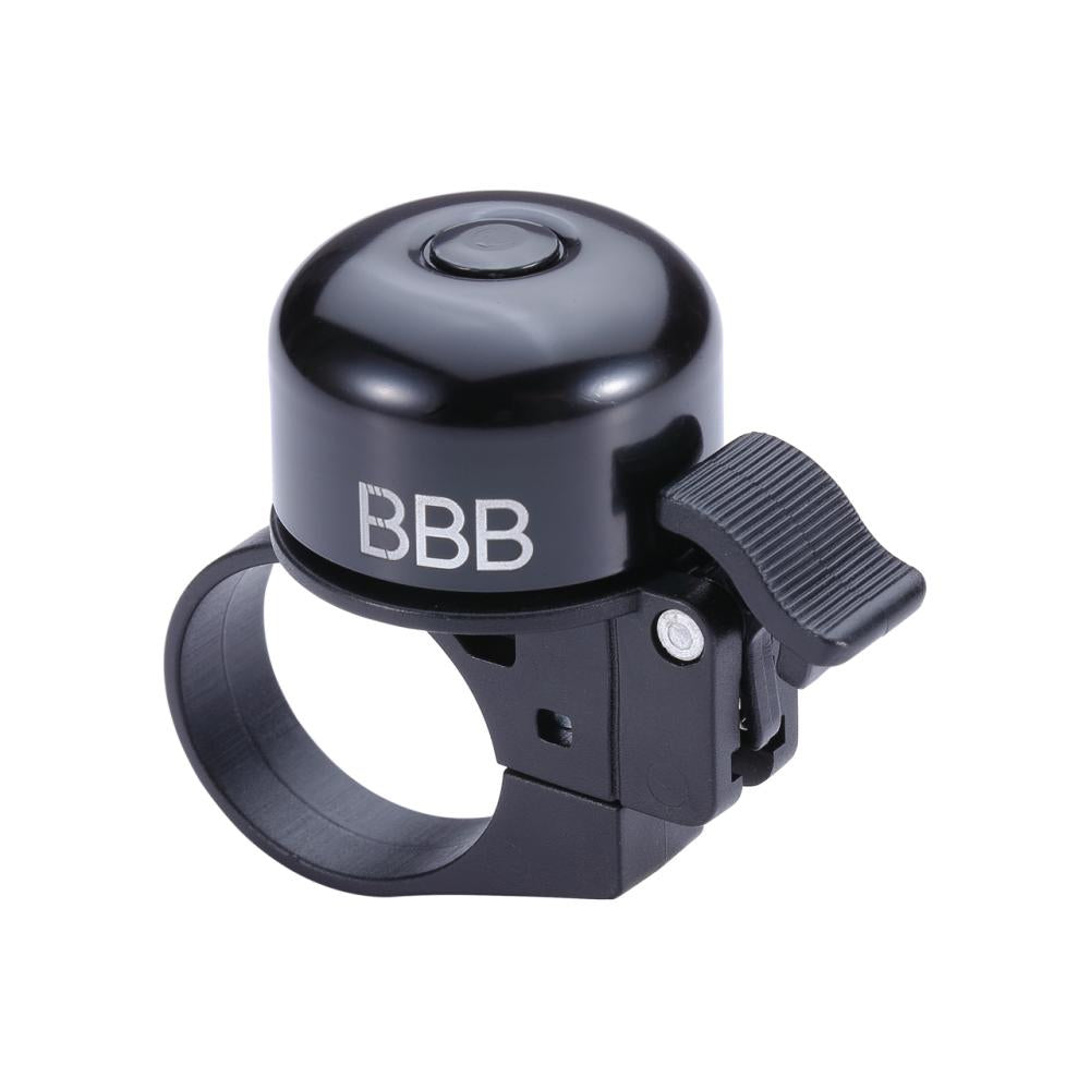Schwarze BBB Fahrradklingel Loud&Clear 22, laut für mehr Sicherheit beim Radfahren.