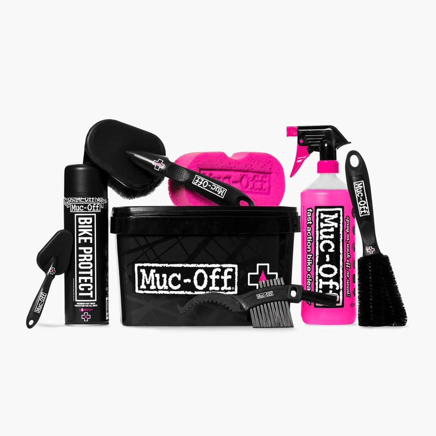 Muc-Off Pit Kit 8-in-1 Reinigungsset: Bike Cleaner, Bike Protect, diverse Bürsten, Schwamm & Eimer für Fahrräder.