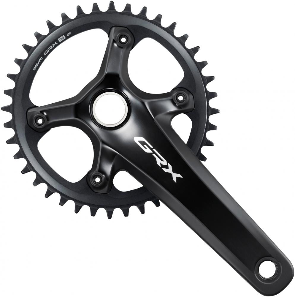 Schwarze Shimano GRX FC-RX820-1 Kurbelgarnitur, 40 Zähne, 172,5mm, Einzelkettenblatt für Gravelbikes.
