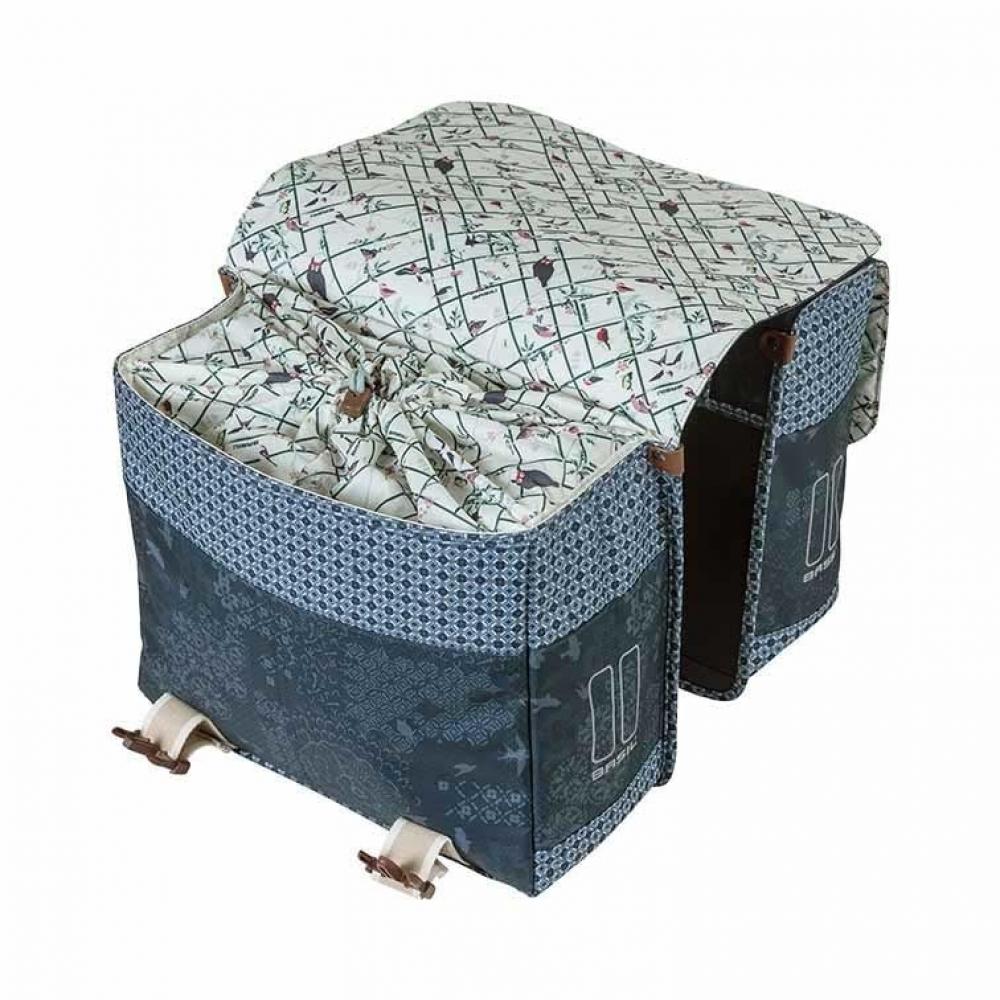 Basil Bohème Doppelte Fahrradtasche, 35 Liter, Blau, wasserabweisend, Reflektordetails, geeignet für E-Bikes, Universal Bridge System