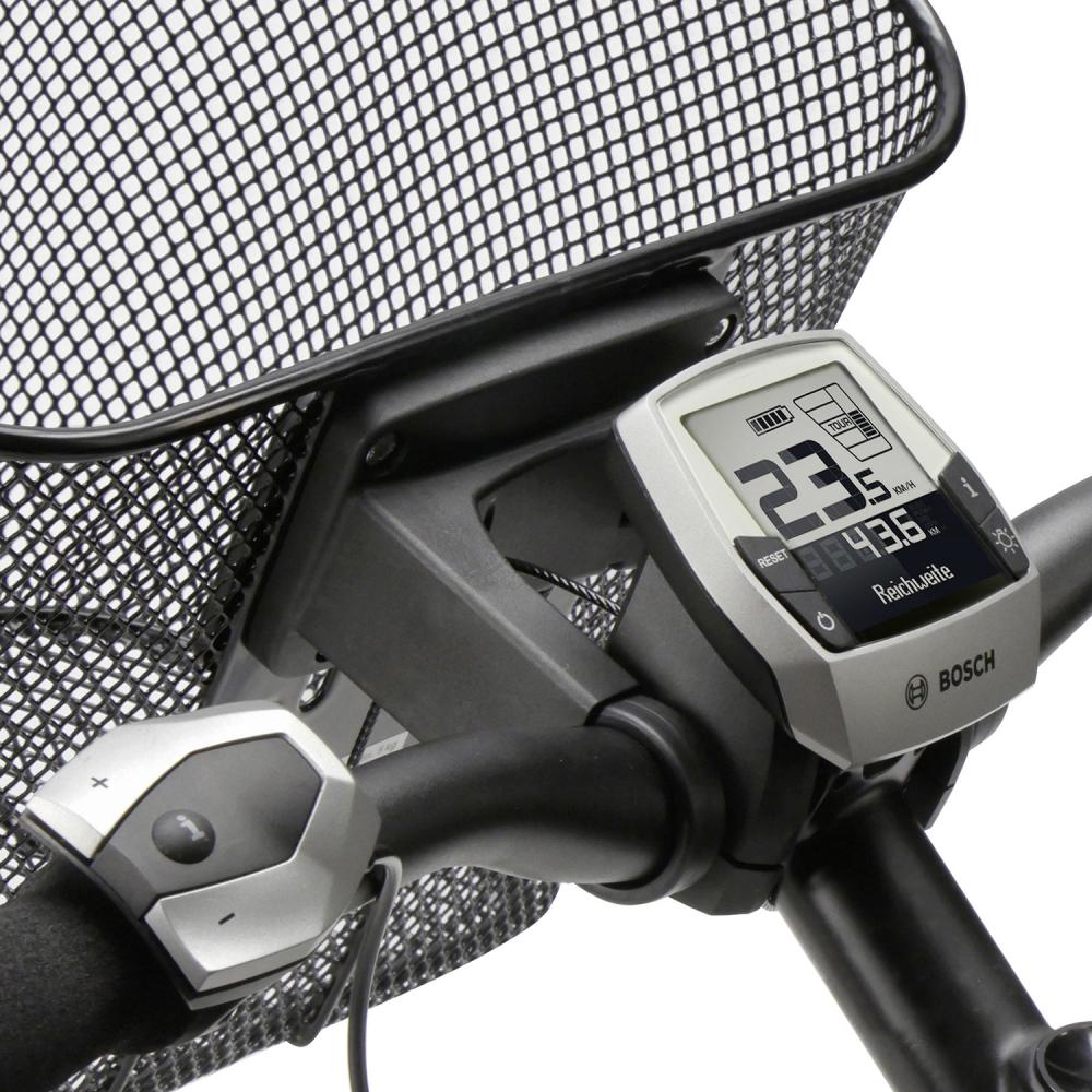KLICKfix Festkorb schwarz 16L als Lenkerkorb am E-Bike mit Bosch Display und Steuerung.