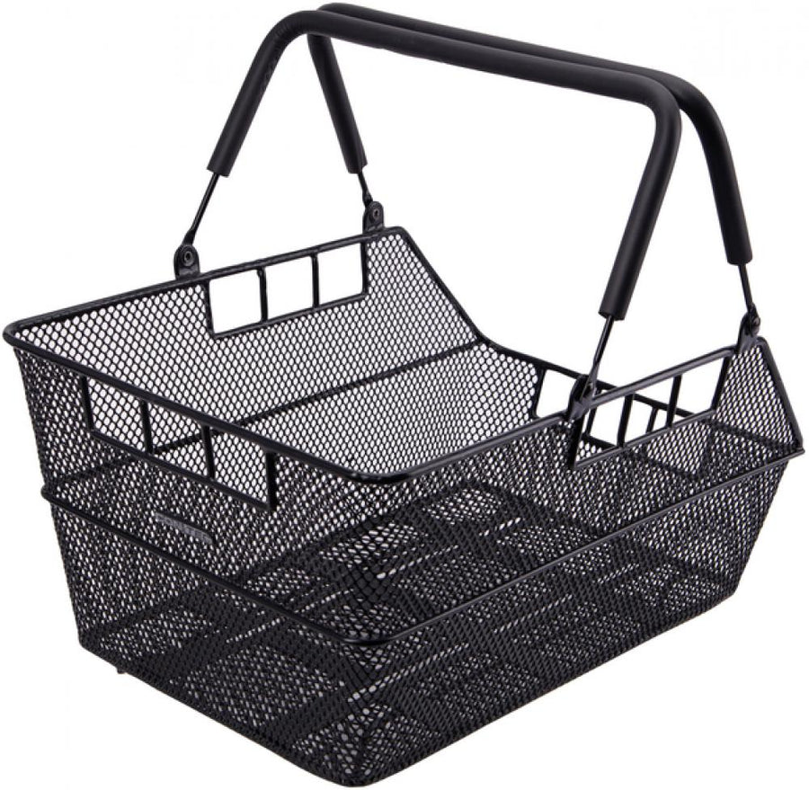 CONTEC Hinterradkorb Mocca Multi, schwarz, 45x31x22 cm, engmaschiger Stahl, mit Federklappbügel, für Gepäckträger, sicherer Transport, modernes Design