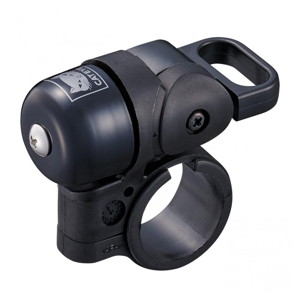 Schwarze CATEYE Klingel OH-1500 Nido, kompakte Fahrradklingel mit Halterung für warmen Doppelklang.
