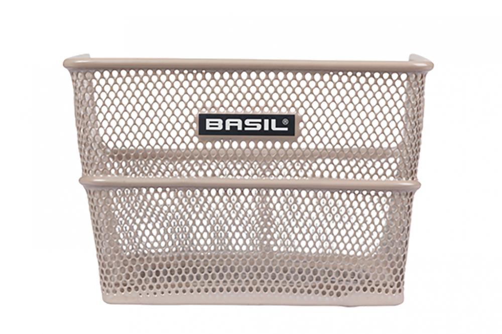 Basil Cento S Hinterradkorb, engmaschiger Stahlkorb in Nude Metallic für Gepäckträger, 10 kg Tragkraft.