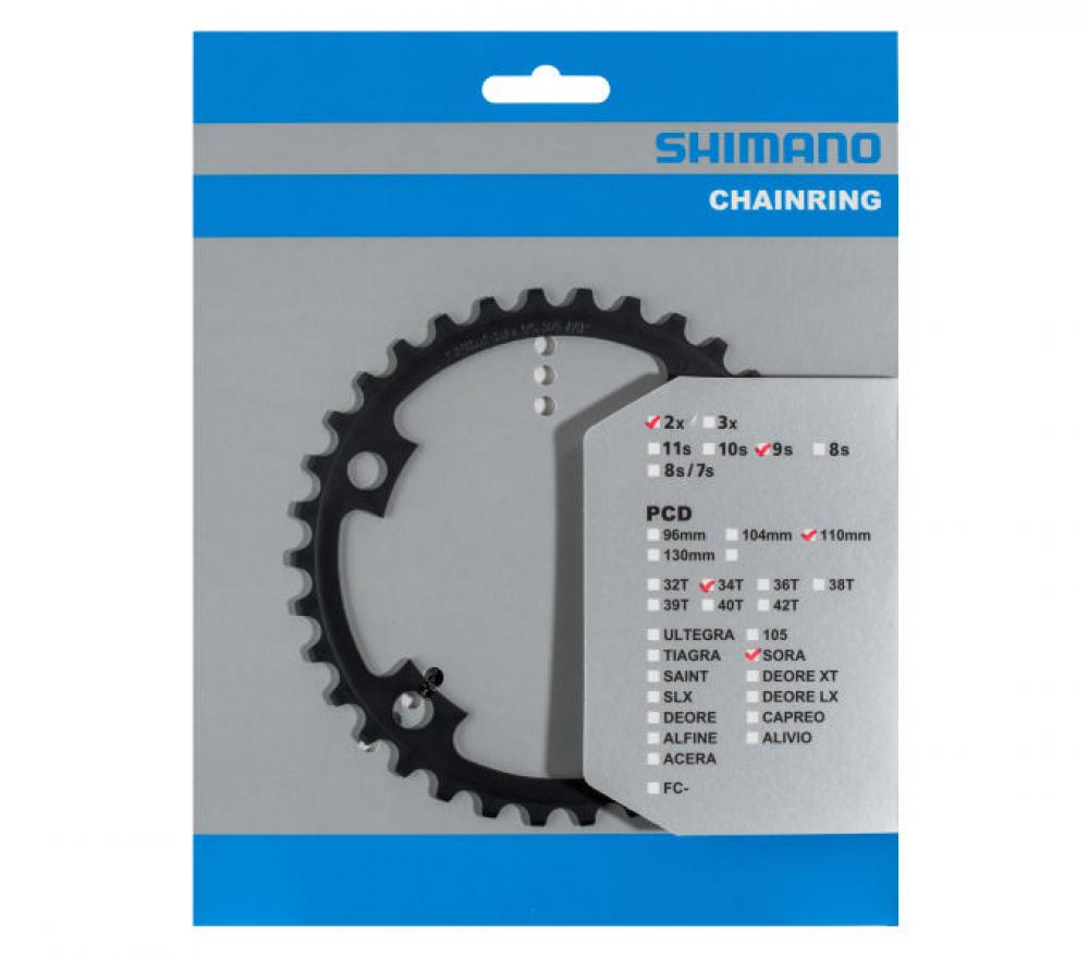 Shimano Sora FC-R3000 Kettenblatt mit 34 Zähnen, 110 mm Lochkreis, Schwarz, Stahl, für 9-fach Rennrad-Schaltungen.