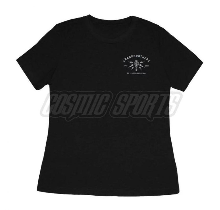 Schwarzes Crankbrothers 25th Anniversary Damen T-Shirt in XL mit hellgrauem Logo.