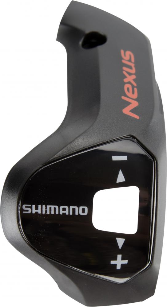 Schwarze Shimano Nexus Abdeckung für den 3-Gang Schalthebel SL-3S41 HR mit Logo und Ganganzeige.