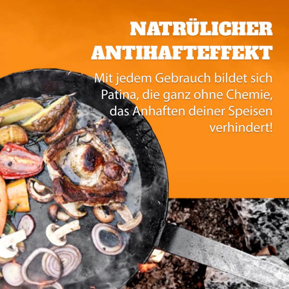 Petromax Schmiedeeiserne Pfanne SP28, Ø 28 cm, für alle Herdarten und offenes Feuer, exzellente Wärmeleitfähigkeit, langlebig, natürliche Patina