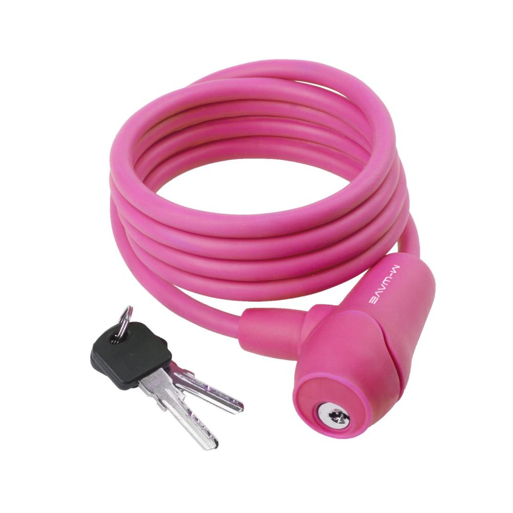 M-WAVE Automatik-Silikon-Spiralkabelschloss 1500 × 8 mm Pink
