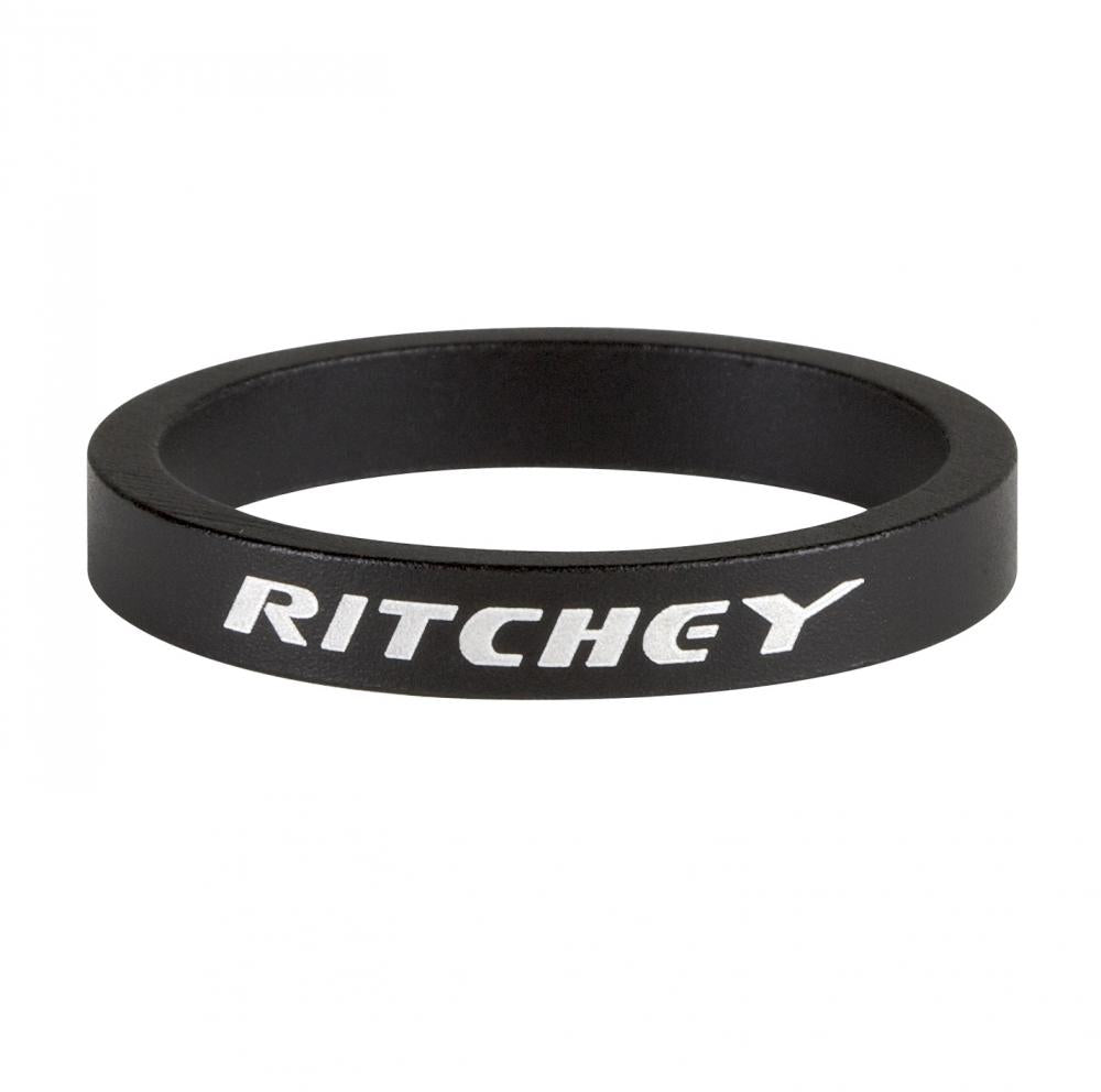 Ritchey Spacer 1 1/8 Zoll / 28.6mm, 5mm, schwarz für Fahrrad Steuersatz mit weißem Logo.
