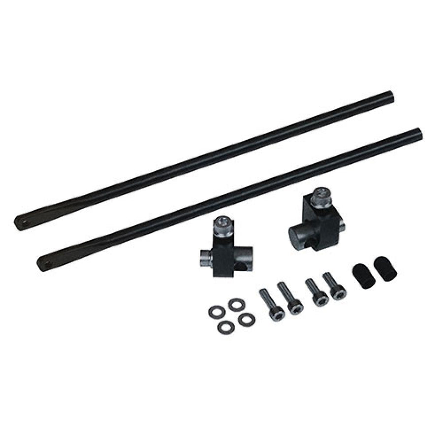 racktime Montageset 05406 Schwarz für Gepäckträger: Stangen, Befestigungsklemmen, Schrauben und Zubehör.