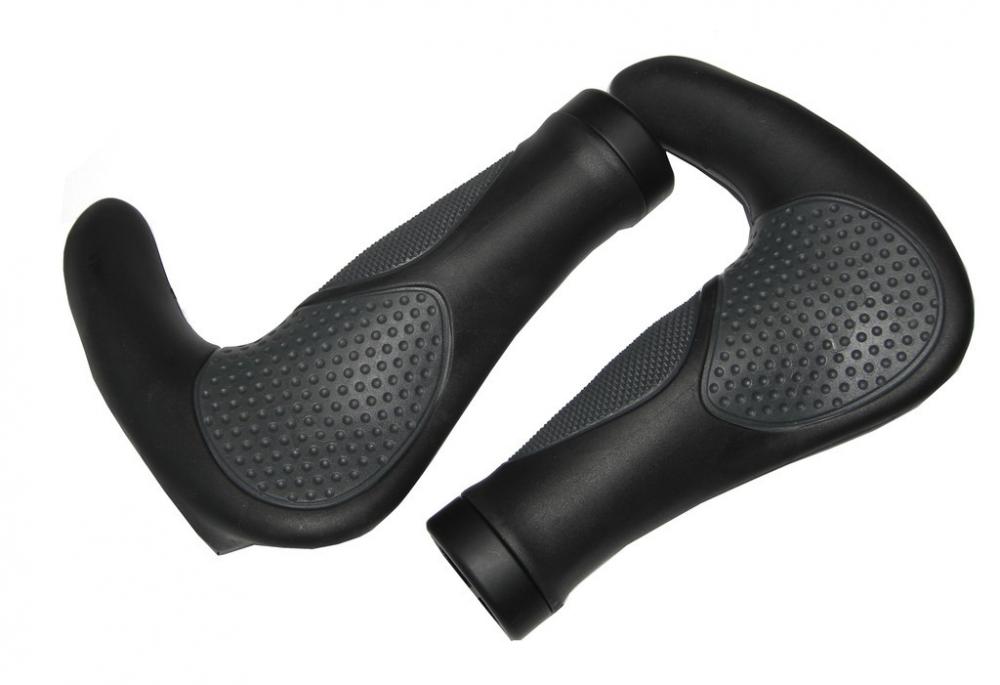Ergonomische Ergotec MTB-Griffe AKSB 09 in schwarz/grau mit Handballenauflage und integrierten Barends.