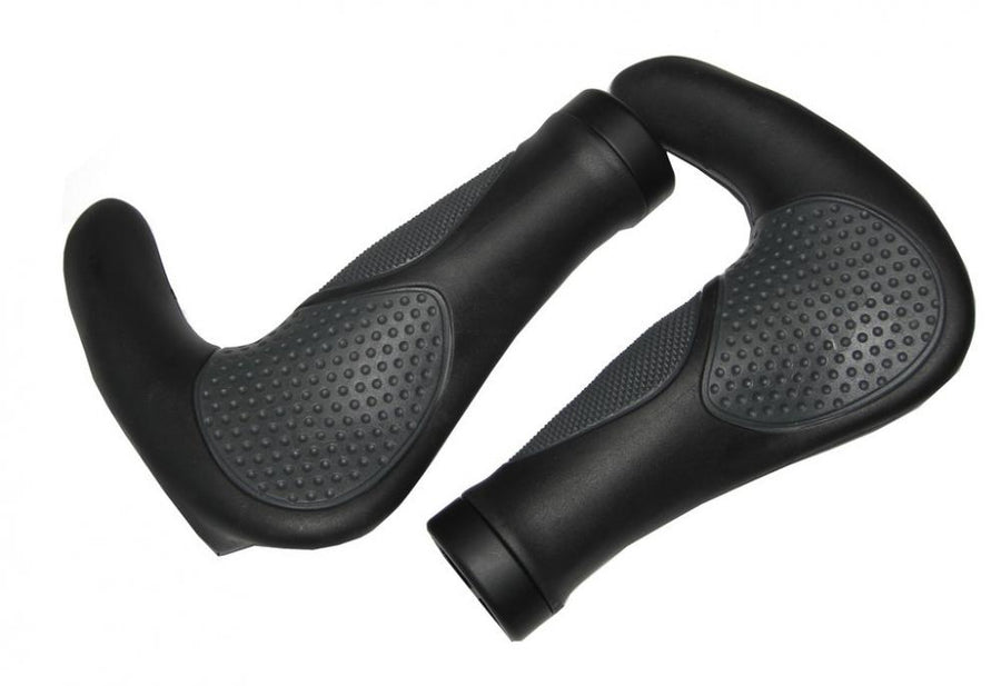 Ergonomische Ergotec MTB-Griffe AKSB 09 in schwarz/grau mit Handballenauflage und integrierten Barends.