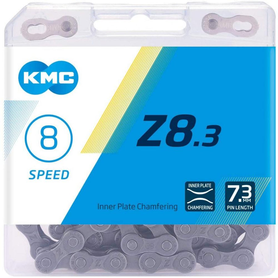 KMC Z8.3 8-fach Fahrradkette in silber-grau für 8-Gang-Schaltungen, 114 Glieder in Originalverpackung.