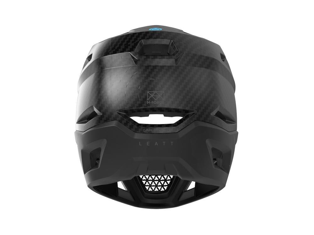 Leatt MTB Gravity 6.0 Carbon Helm Modell 2023 in Stealth Schwarz, Rückansicht.
