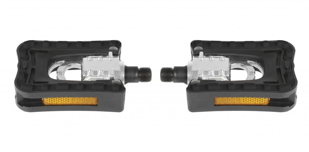 M-Wave F1 Faltpedal schwarz - Aluminium/Kunststoff mit CrMo-Achse, 9/16" Gewinde, Reflektor, rutschfest, StVZO-zertifiziert 1 Paar