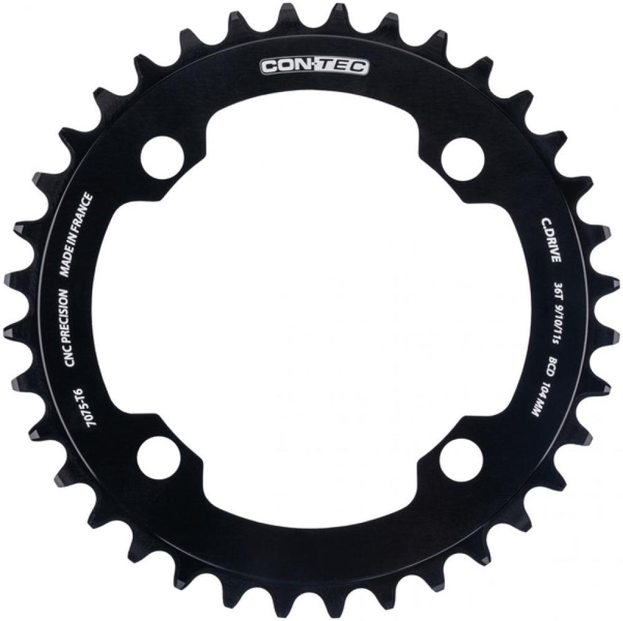 CONTEC Kettenblatt "C.Drive B"n4-Arm, 104mm Lochkreis, 9-/10-/11-fach, 3/32", Narrow-Wide (NW) Zahnprofil, Aluminium 7075, schwarznSB-verpackt, passend für Bosch Antrieb Gen.1, Gen.3 und Gen.4, 36 Zähne