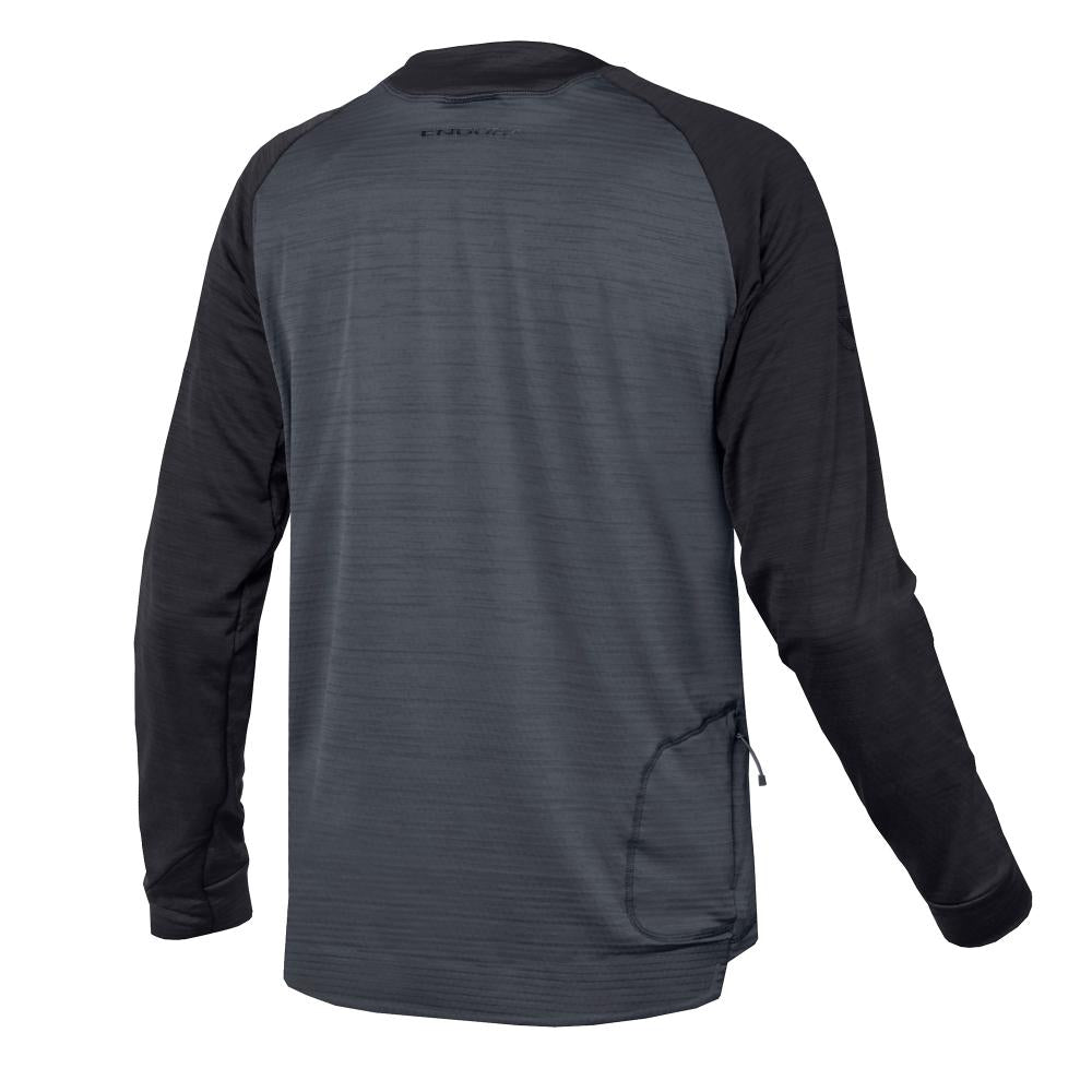 Endura SingleTrack Fleece Langarmtrikot, Schwarz, M - atmungsaktives MTB-Fleece mit recyceltem Material, Netzeinsatz & Rücken-Reißverschlusstasche