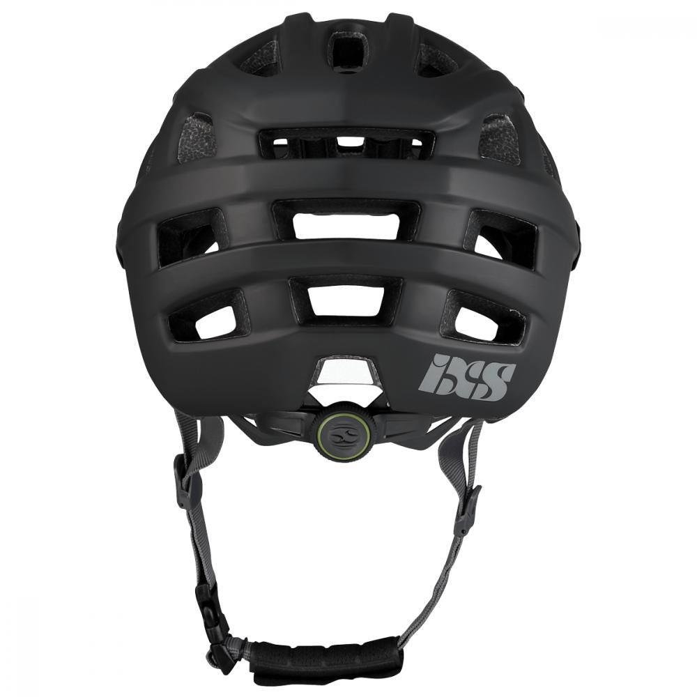 Rückansicht des schwarzen iXS Trail EVO MTB-Helms, leichter All-Mountain-Helm mit 360° Schutz.