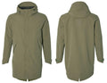 Basil Mosse Herren Regenparka olivgrün mit Kapuze und Reflektoren, Vorder- und Rückansicht.