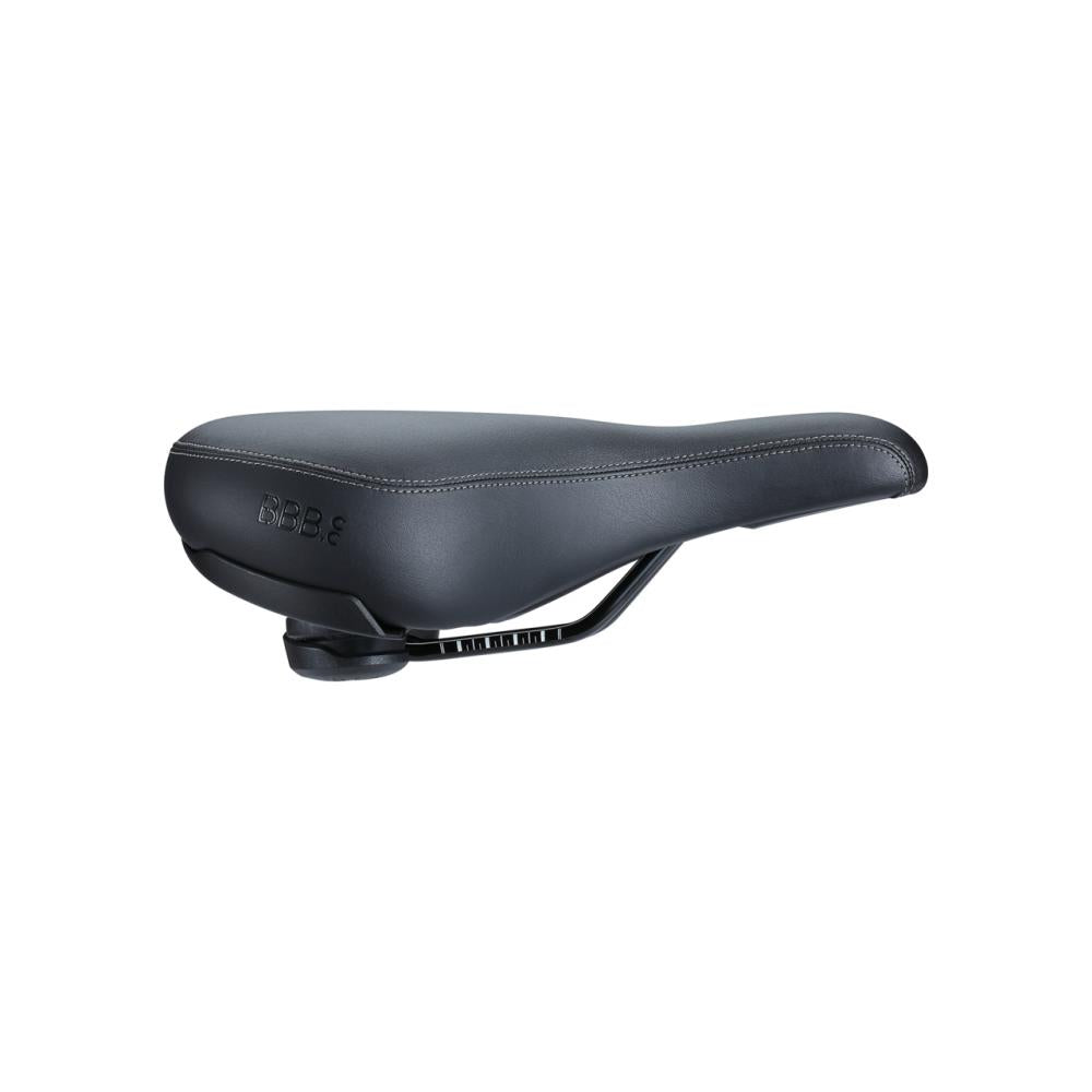 Schwarzer BBB SoftShape Upright Anatomic City-Sattel 220 für maximalen Komfort in aufrechter Sitzposition.