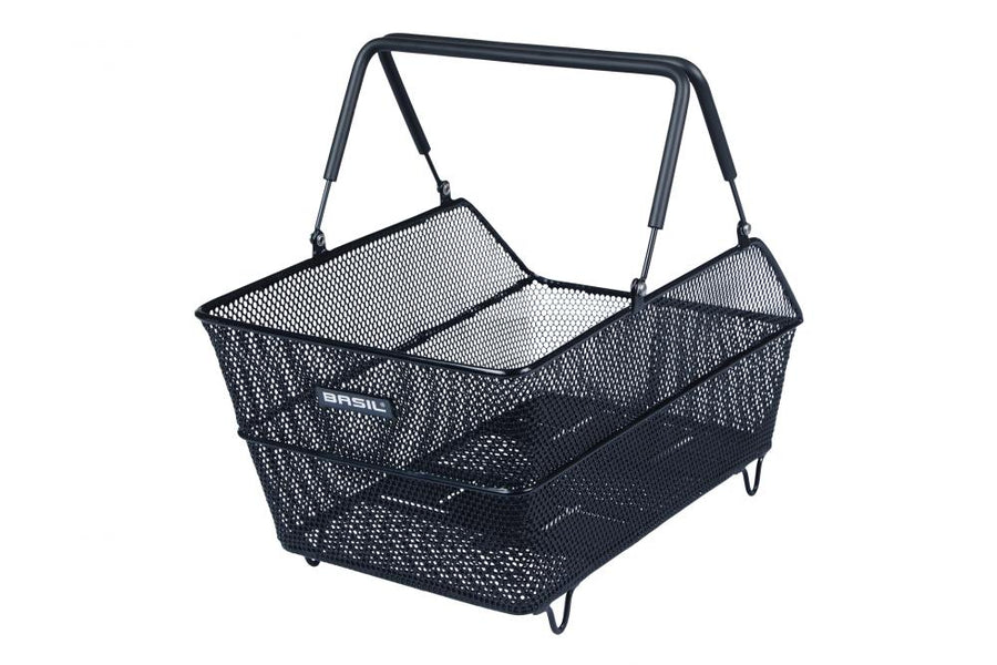 Schwarzer Basil Cento Multi System NX Gepäckträgerkorb, MIK-kompatibel, 21,5 Liter.