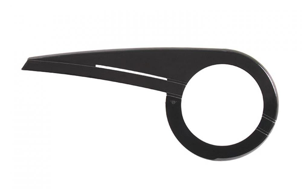 Hebie Kettenschutz 3-fach schwarz für 48 Zähne aus Kunststoff, Durchmesser 23 cm, Seitenansicht.