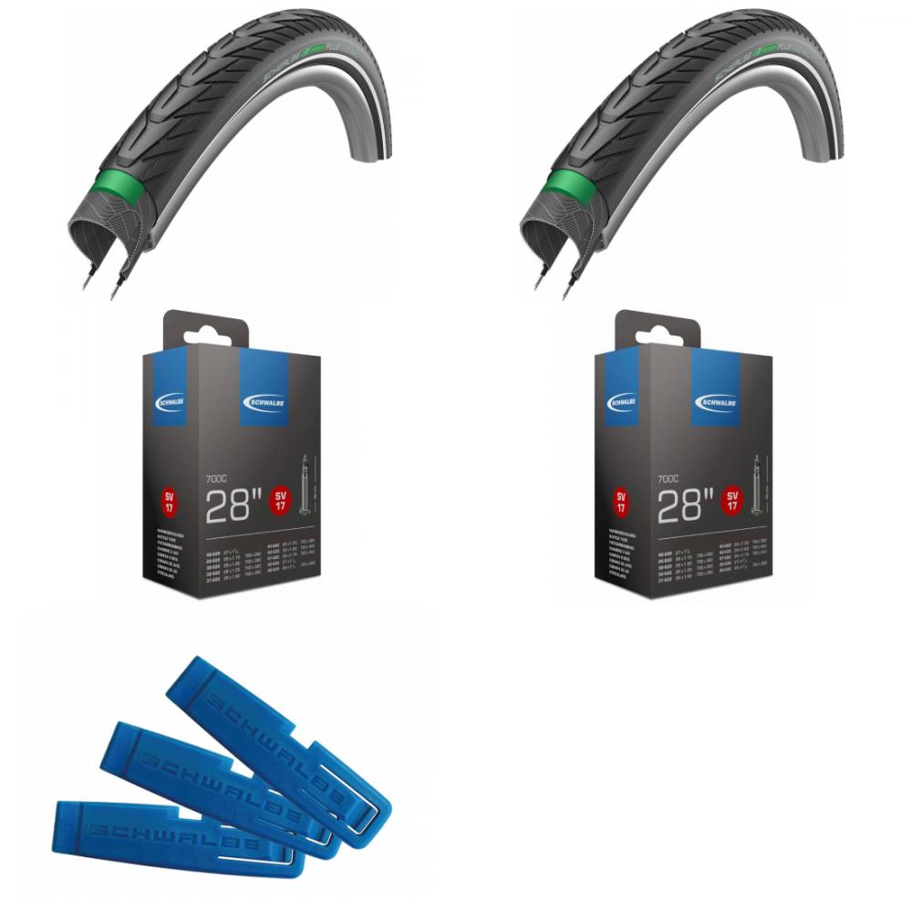 2x Schwalbe Energizer Plus Reifen 28x1.50, 2x SV17 Schläuche und 3x Schwalbe Reifenheber.