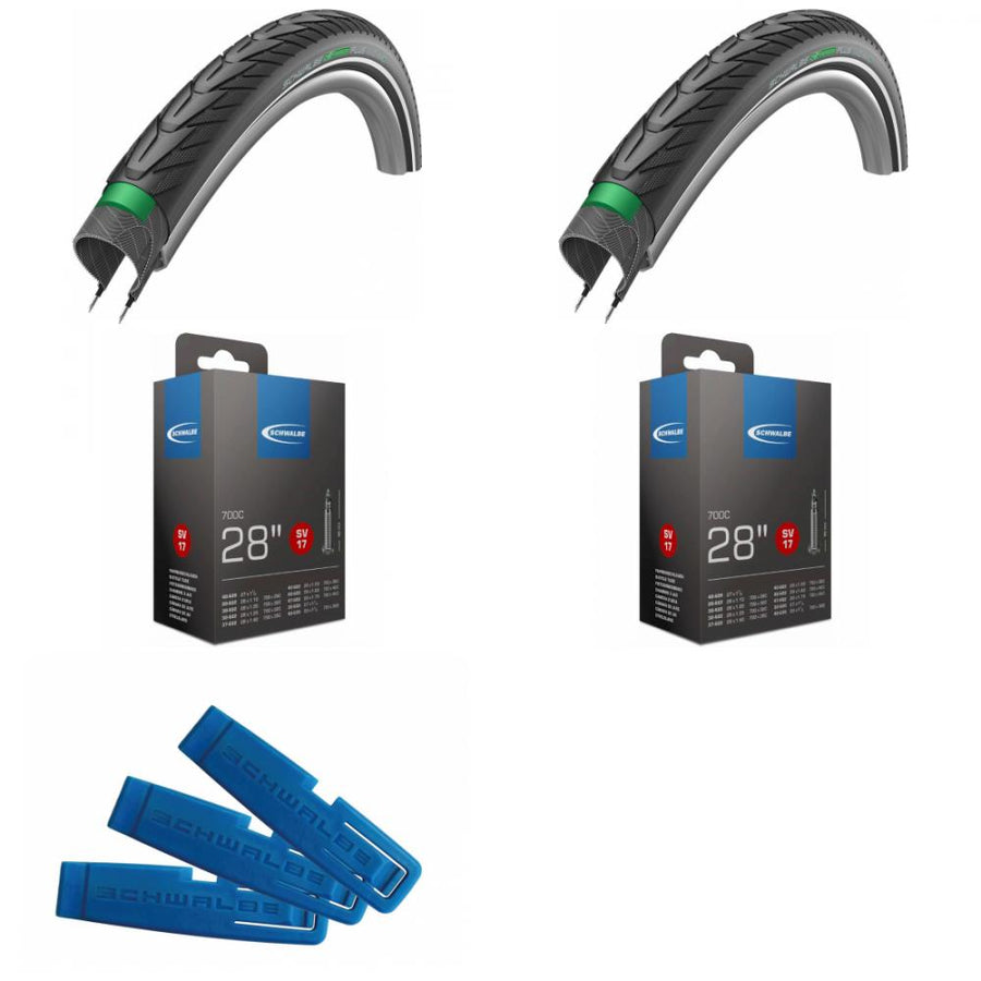 2x Schwalbe Energizer Plus Reifen 28x1.50, 2x SV17 Schläuche und 3x Schwalbe Reifenheber.