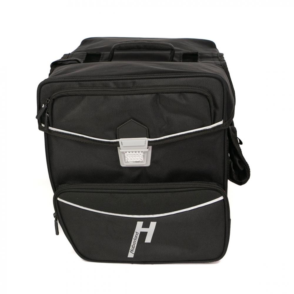 Haberland Doppeltasche 33l Max schwarz: Robuste Gepäckträgertasche mit viel Stauraum und reflektierenden Elementen.