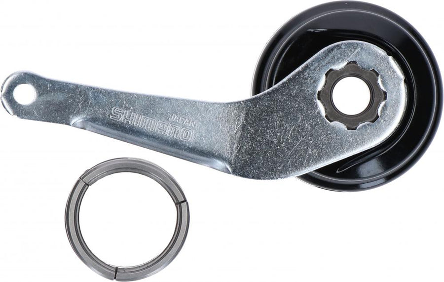 Shimano Bremsarm-Einheit SG-C6000-8CD für Nabenschaltungs-Bremse, silber, mit schwarzem Gehäuse und Ring.