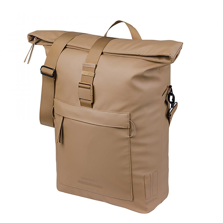 Basil Tasche Schultertasche Brooklyn MIK Hooks 17 Liter - recyceltes PET - wasserdichtes Hauptfach IPX3 Faltverschluss mit Schnalle 16 Zoll Laptopfach Helmbefestigung abnehmbarer Schultergurt Reflexion Repair-Zipper