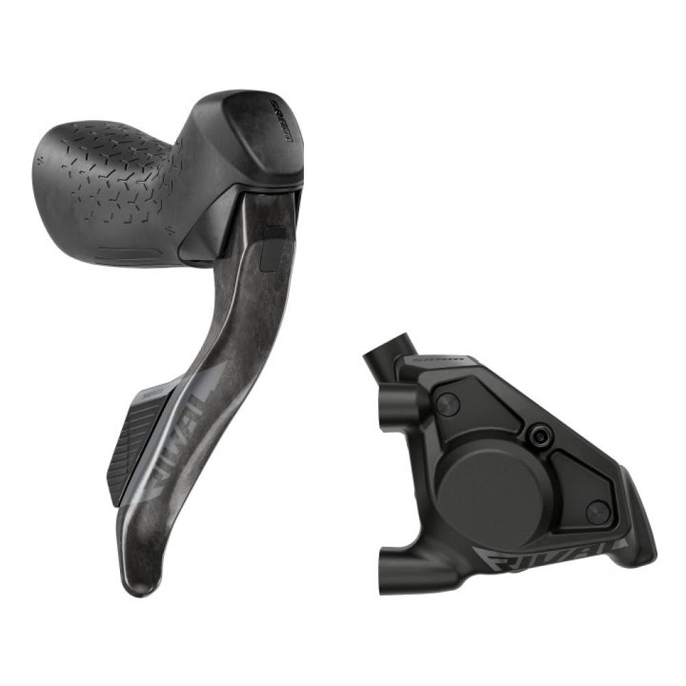 SRAM Scheibenbremse Scheibenbremse "Rival AXS E1"nHydraulisch - mit Schalthebel für Flat Mount schwarznBremshebel Carbon Schalthebel Kunststoff Edelstahl Kleinteile kabellos mit Airea Funkstandard programmierbar über die AXS App mit Griffweiteneinstellung