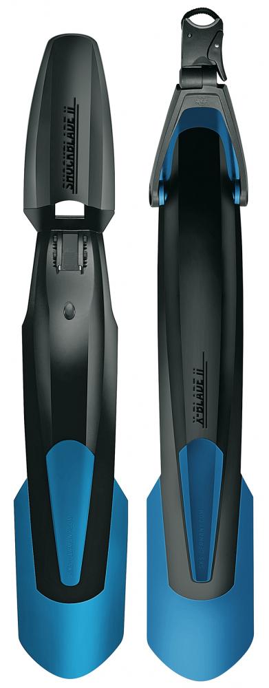 SKS Shockblade und X-Blade Schutzblechset 29 Zoll in Schwarz-Blau mit Quick-Release-Befestigung.