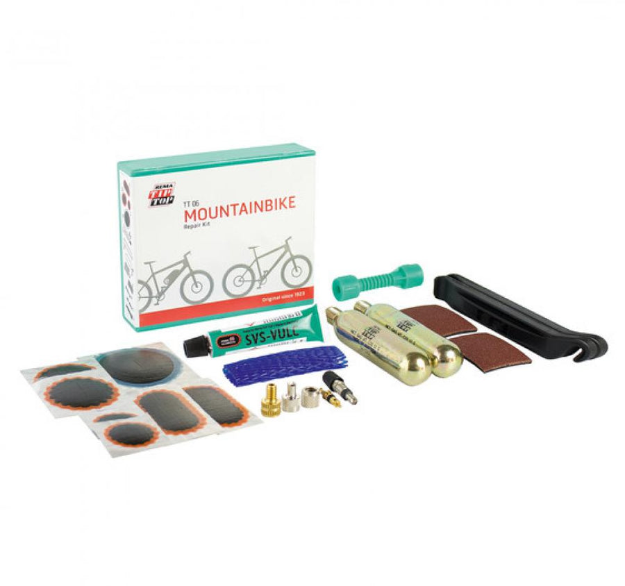 Rema Tip Top Flickzeug TT06 SB-Verpackung  Praktisches Reparaturset für Fahrradreifen, inkl. Vulkanisierflüssigkeit, Flicken und Schleifpapier