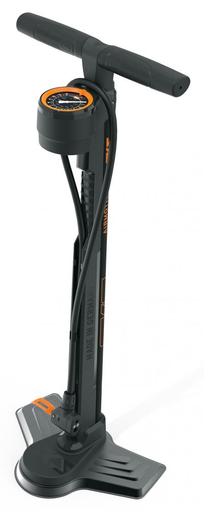 SKS AIRMOTION 12.0 Standpumpe mit stabilem Stahlrohr - oben liegendem Präzisionsmanometer langem Hochdruckschlauch und MULTI VALVE-Kopf für alle Ventilarten