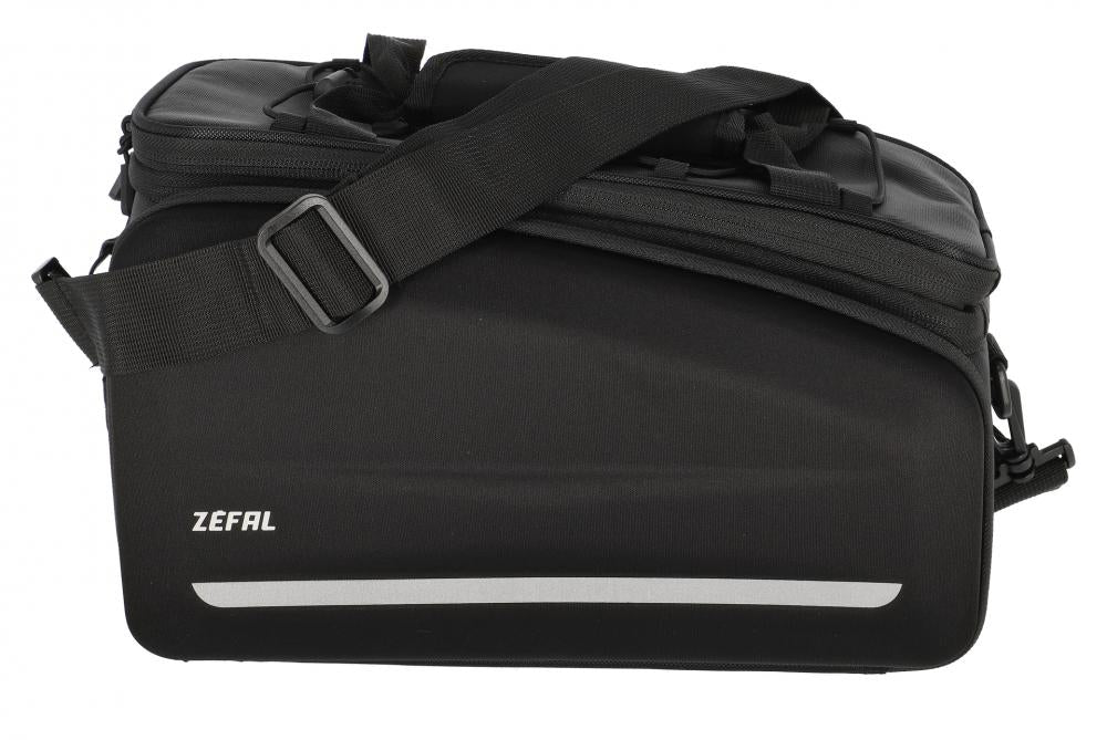 Zefal Z Traveler 80 Gepäckträgertasche schwarz, erweiterbar, mit Reflektorstreifen und Schultergurt.