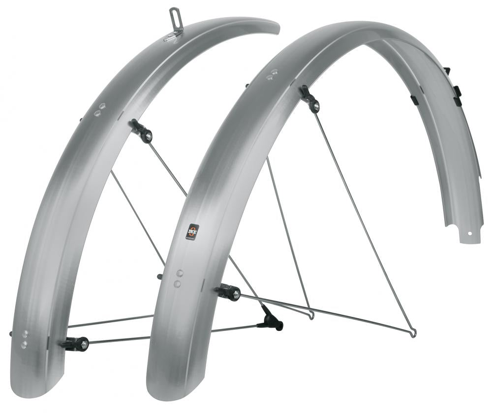 SKS Bluemels Basic 28" Schutzblech-Set, 69 mm, silber, robuste Aluminium-Kunststoff-Sandwichkonstruktion, ASR-Sicherheitssystem, V-Streben, korrosionsgeschützt