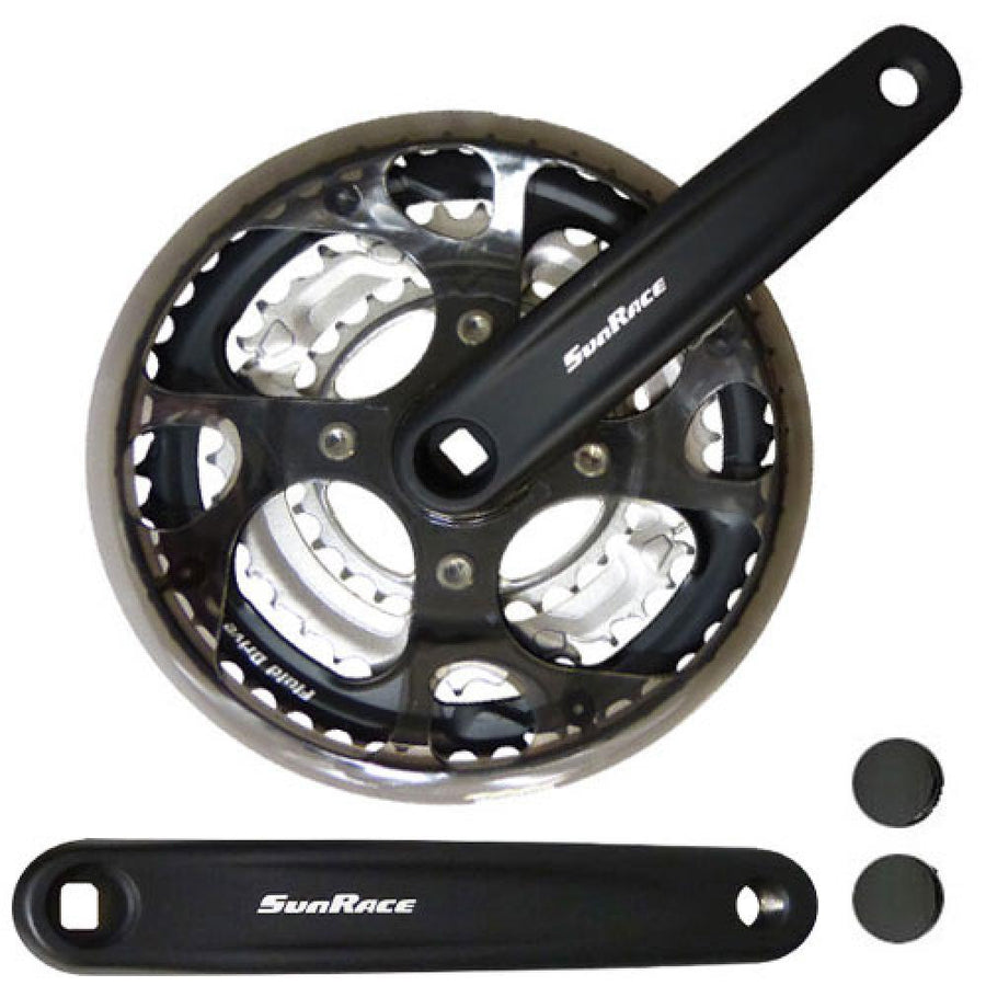 SunRace FCM300 Kurbelsatz schwarz, 48-38-28Z, 170mm, 3x7/8-fach, robuste Trekking-Kurbel.