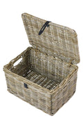 Offener Basil Dax L Vorderradkorb aus grauem Rattan mit Deckel, 36x48x30 cm, 5kg Traglast.