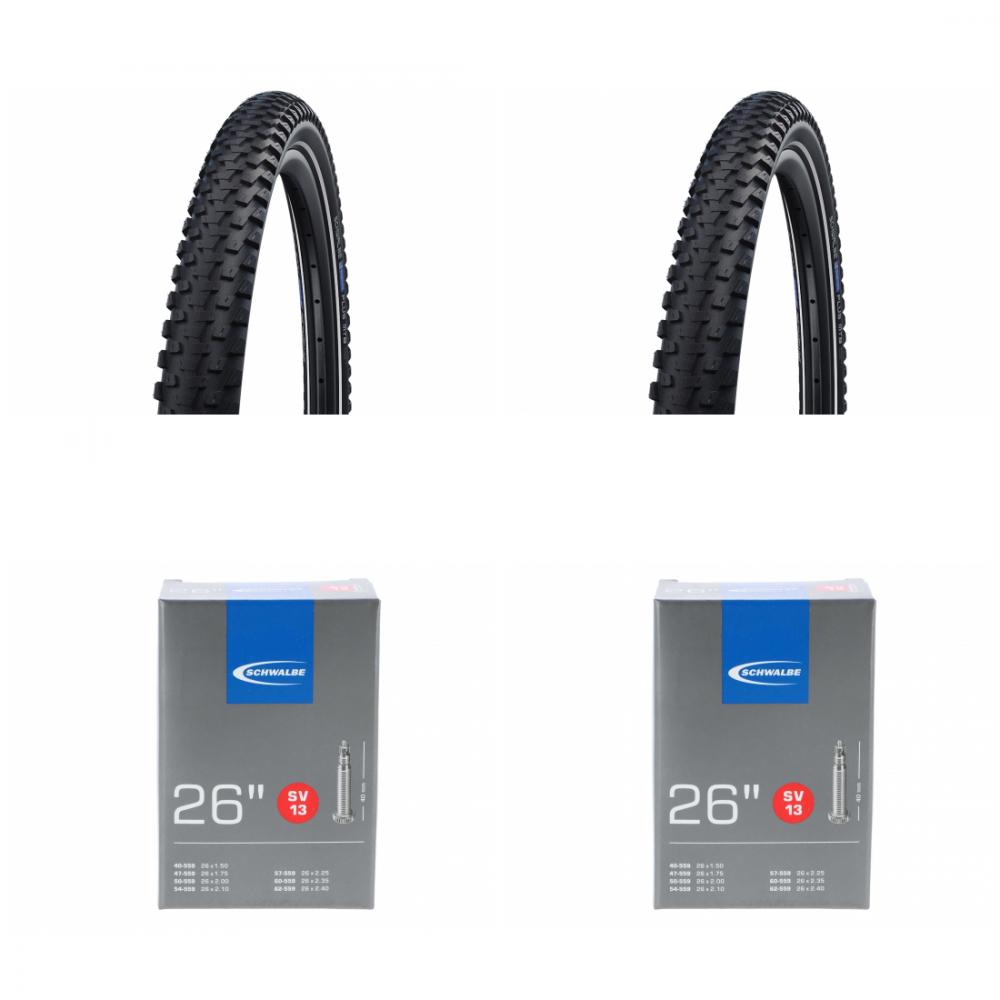 2x Schwalbe Drahtreifen MARATHON PLUS MTB 26x2.25 + 2x Schlauch SV13 lose