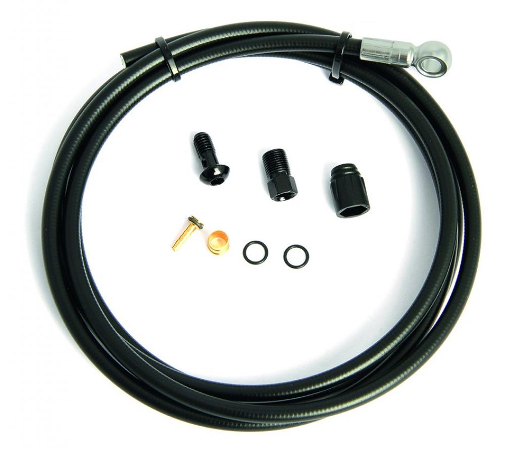 TEKTRO Auriga Hydraulik-Bremsleitung 2000mm schwarz mit Banjo und Kleinteilen für Scheibenbremsen.